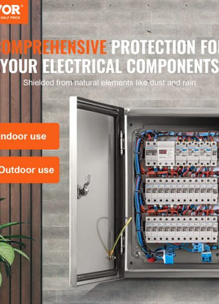 Steel Electrical Box, 16"x 12"x 10", 304 Stainless Steel Electrical Enclosure Box, Wall-Mounted Outdoor Electrical Electronic Equipment Enclosure with Mounting Plate Hinges Lock, IP66 Waterproof