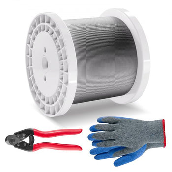 Wire Rope Kit, 1/8" 1000 ft 316 Stainless Steel Cable with Cutter and Gloves, 1600 lbs Breaking Strength, 7x7 Strands Construction Marine Aircraft Grade for Handrail Stair Decking Fence Outdoors