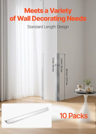 Stainless Steel Wall Corner Protector, 2 x 2 x 48 inch, 10 Pack Metal Corner Guards, 304 Stainless Steel Edge Trim 90-Degree Angle for Home,Office,Commercial Wall Protection, with 3m Tape