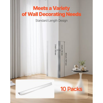 Stainless Steel Wall Corner Protector, 2 x 2 x 48 inch, 10 Pack Metal Corner Guards, 304 Stainless Steel Edge Trim 90-Degree Angle for Home,Office,Commercial Wall Protection, with 3m Tape