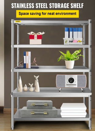 Stainless Steel Shelves 48x18.5 Inch 5 Tier Adjustable Shelf Storage Unit Stainless Steel Rack Shelving Heavy Duty Shelving for Kitchen Commercial Office Garage Storage 330lb Per Shelf