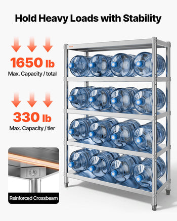 Stainless Steel Shelves 48x18.5 Inch 5 Tier Adjustable Shelf Storage Unit Stainless Steel Rack Shelving Heavy Duty Shelving for Kitchen Commercial Office Garage Storage 330lb Per Shelf