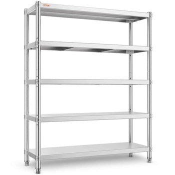 Stainless Steel Shelves 48x18.5 Inch 5 Tier Adjustable Shelf Storage Unit Stainless Steel Rack Shelving Heavy Duty Shelving for Kitchen Commercial Office Garage Storage 330lb Per Shelf