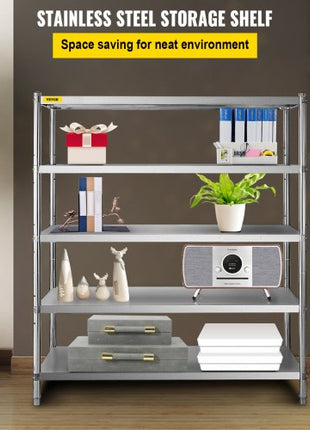 Stainless Steel Shelving 60x18.5 Inch 5 Tier Adjustable Shelf Storage Unit Stainless Steel Heavy Duty Shelving for Kitchen Commercial Office Garage Storage 330lb Per Shelf