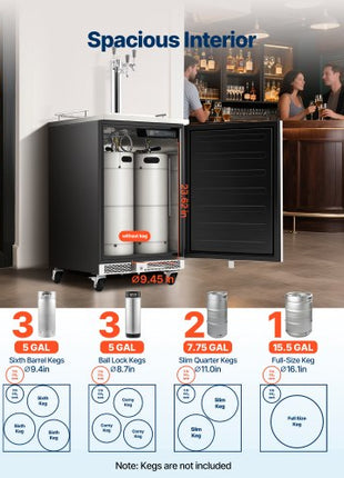 Beer Kegerator, Triple Tap Commercial Draft Beer Dispenser for D system, Full Size Keg Refrigerator with 5lbs CO2 Tank, Hold 3 Sixth / 2 Slim / 3 Ball lock keg, 160L