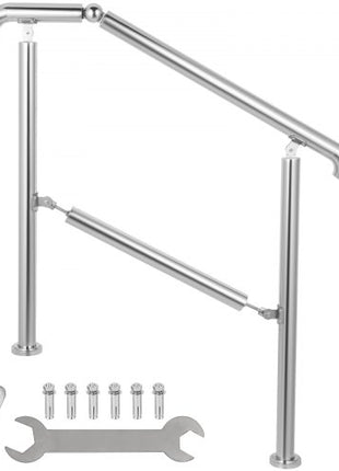 Stainless Steel Transitional Handrail fit for Level Surface and 2 to 3 Adjustable Stair Indoor Outdoor Step Railings 441lb Capacity with Installation Kit Porch DIY, Silver