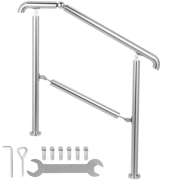 Stainless Steel Transitional Handrail fit for Level Surface and 2 to 3 Adjustable Stair Indoor Outdoor Step Railings 441lb Capacity with Installation Kit Porch DIY, Silver