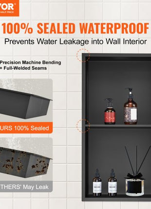 13"x25" No Tile Shower Niche 304 Stainless Steel, Wall-Inserted Niche Recessed Double Shelves, Sealed Waterproof Rust-Resistant Easy Cleaning Modern Niche for Shower or Soap Storage Bathroom