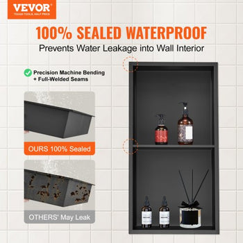 13"x25" No Tile Shower Niche 304 Stainless Steel, Wall-Inserted Niche Recessed Double Shelves, Sealed Waterproof Rust-Resistant Easy Cleaning Modern Niche for Shower or Soap Storage Bathroom
