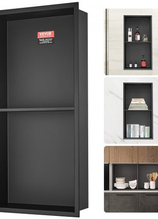 13"x25" No Tile Shower Niche 304 Stainless Steel, Wall-Inserted Niche Recessed Double Shelves, Sealed Waterproof Rust-Resistant Easy Cleaning Modern Niche for Shower or Soap Storage Bathroom