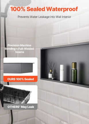 Shower Niche, 13 x 25 x 4 inch Recessed Wall Niche, Heavy-duty Stainless Steel Modern Soap & Shampoo Storage Organizer, Sealed Waterproof, Durable & Easy to Install,Black for Bathroom