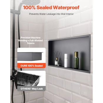 Shower Niche, 13 x 25 x 4 inch Recessed Wall Niche, Heavy-duty Stainless Steel Modern Soap & Shampoo Storage Organizer, Sealed Waterproof, Durable & Easy to Install,Black for Bathroom