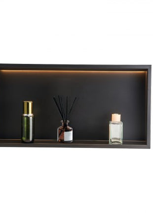 Shower Niche, 13 x 25 x 4 inch Recessed Wall Niche With LED Strip,Heavy-duty Stainless Steel Modern Shampoo Storage Organizer,Sealed Waterproof, Durable & Easy to Install,Black for Bathroom