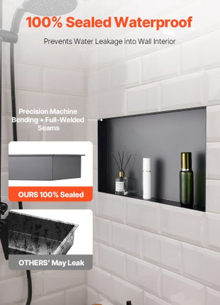 Shower Niche, 13 x 25 x 4 inch Frameless Recessed Wall Niche, Heavy-duty Stainless Steel Modern Shampoo Storage Organizer, Sealed Waterproof, Durable & Easy to Install, Black for Bathroom
