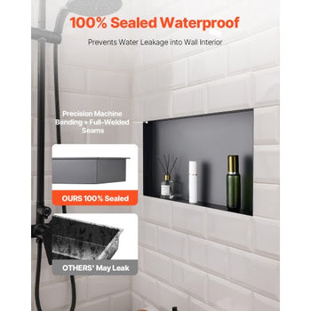Shower Niche, 13 x 25 x 4 inch Frameless Recessed Wall Niche, Heavy-duty Stainless Steel Modern Shampoo Storage Organizer, Sealed Waterproof, Durable & Easy to Install, Black for Bathroom