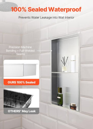 Shower Niche, 13 x 25 x 4 inch Recessed Wall Niche Double-layer, with Hollowed-out Divider,Heavy-duty Stainless Steel Modern Shampoo Storage Organizer,Waterproof, Silver for Bathroom