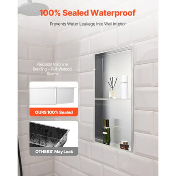 Shower Niche, 13 x 25 x 4 inch Recessed Wall Niche Double-layer, with Hollowed-out Divider,Heavy-duty Stainless Steel Modern Shampoo Storage Organizer,Waterproof, Silver for Bathroom
