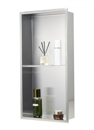 Shower Niche, 13 x 25 x 4 inch Recessed Wall Niche Double-layer, with Hollowed-out Divider,Heavy-duty Stainless Steel Modern Shampoo Storage Organizer,Waterproof, Silver for Bathroom
