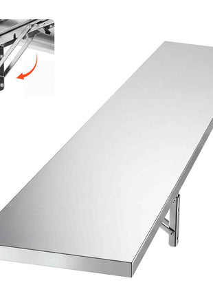 Stainless Steel Shelf 12" x 72" Foldable Wall Mount Floating Shelf, Heavy-Duty Commercial Shelves with Brackets, 300LBS Capacity, Easy to Clean, Suitable for Restaurant, Home Kitchen, Garage