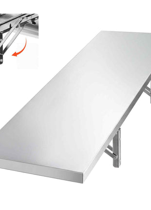 Stainless Steel Shelf 12" x 48" Foldable Wall Mount Floating Shelf, Heavy-Duty Commercial Shelves with Brackets, 300LBS Capacity, Easy to Clean, Suitable for Restaurant, Home Kitchen, Garage