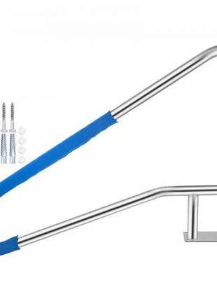 Pool Rail 55x32 Pool Railing 304 Stainless Steel 250LBS Load Capacity Silver Rustproof Pool Handrail Humanized Swimming Pool Handrail with Blue Grip Cover & M8 Drill Bit & Self-Taping Screws