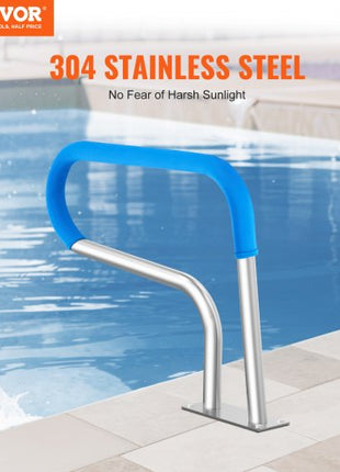 Pool Handrail, 32 x 23 inch Pool Railing, Stainless Steel with Base Plate for Indoor/Outdoor Pools,Swimming Pool Safety Railing for Decks,Rust-Proof Grab Bar w/ Grip Cover&Accessories for Spas