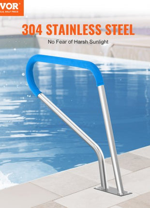 Pool Handrail, 39 x 32 inch Pool Railing, Stainless Steel with Base Plate for Indoor/Outdoor Pools,Swimming Pool Safety Railing for Decks,Rust-Proof Grab Bar w/ Grip Cover&Accessories for Spas