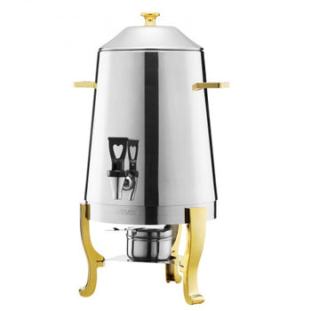Stainless Steel Beverage Dispenser, 3.4 Gallon Drink Dispenser  with Alcohol Burner, Hot & Cold Drink Dispensers with Spigot for Coffee Tea Hot Water, Ideal for Restaurants, Hotels, Parties