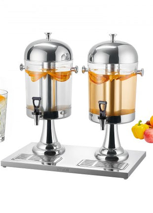 Beverage Dispenser, 2.1 Gallon x 2 Drink Dispenser for Parties, Stainless Steel + Plastic Juice Dispensers with Spigot Ice Chamber Tray, Iced Tea Lemonade Dispensers, for Restaurants, Hotels