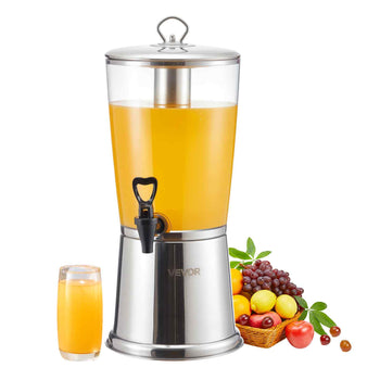 Beverage Dispenser, 2.1 Gallon Drink Dispenser for Parties, Stainless Steel + Plastic Juice Dispensers with Spigot Ice Chamber, Iced Tea Lemonade Juice Water Dispensers, for Restaurants, Hotels