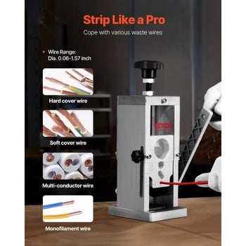Hand-Operated Wire Stripper, 0.06''-1.5'' Cable Removal Tool, Drill Attachment Option, Clear Depth Gauge, Lightweight Aluminum Build for Efficient Copper Scrap Processing