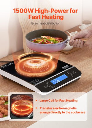 Portable Induction Cooktop, 1500W Electric Induction Burner with 9 Temperature Settings, Countertop Induction Hot Plate with 4H Timer, 24H Reservation, Child Lock, Easy to Clean, for Cooking