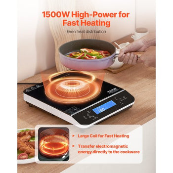 Portable Induction Cooktop, 1500W Electric Induction Burner with 9 Temperature Settings, Countertop Induction Hot Plate with 4H Timer, 24H Reservation, Child Lock, Easy to Clean, for Cooking