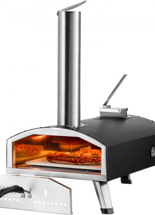 Portable Outdoor Oven, 12-inch Pizza Oven, Pellet & Chips & Charcoal Tri-Fuel, Iron Spray Pizza Grill, Includes Pizza Stone, Waterproof Cover, Shovel, Ideal for Camping & Backyard, Black