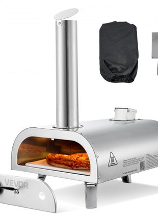 Pizza Oven Outdoor, 12" Pellet Pizza Oven, Portable Pizza-Stove with Built-in Thermometer, Wood Fired Stainless Steel Pizza-Maker, for Backyard, Camping, Pizza-Stone, Shovel, Carry Bag, Silver