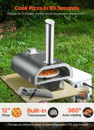 Outdoor Pizza Oven, 12 in Wood Fired Pizza Ovens, Pellet Pizza-Stove with Thermometer & Electric Rotation, Portable Pizza-Maker for Outside Backyard Patio Camping, Pizza-Stone, Carry Bag, Shovel