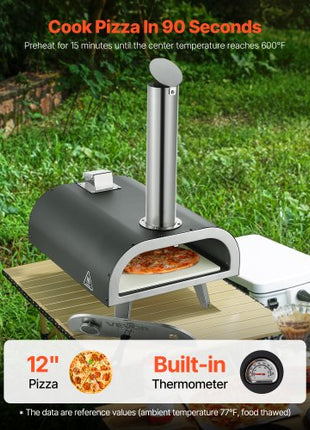 Outdoor Pizza Oven, 12 Inch Wood Fired Pizza Ovens, Pellet Pizza-Stove with Thermometer, Portable Pizza-Maker for Outside Backyard Patio Camping, Pizza-Stone, Carry Bag, Shovel, Black