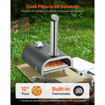 Outdoor Pizza Oven, 12 Inch Wood Fired Pizza Ovens, Pellet Pizza-Stove with Thermometer, Portable Pizza-Maker for Outside Backyard Patio Camping, Pizza-Stone, Carry Bag, Shovel, Black