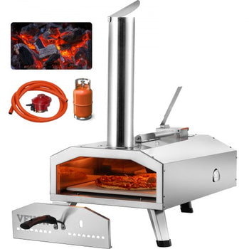 Dual Fuel Pizza Oven for Outdoor Use, 12" Portable Pizza Oven, Pellet & Gas Powered Outdoor Pizza Oven with Thickened Cordierite Pizza Stone, Foldable Leg for Camping & Backyard