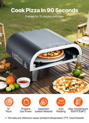 Outdoor Pizza Oven, 12 in Propane Gas Pizza Maker, Portable Pizza-Cooker with  Electric Rotation, Thickened Pizza-Stone, Carry Bag, Propane Pizza-Oven for Outside Backyard Patio Camping, Black