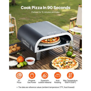 Outdoor Pizza Oven, 12 in Propane Gas Pizza Maker, Portable Pizza-Cooker with  Electric Rotation, Thickened Pizza-Stone, Carry Bag, Propane Pizza-Oven for Outside Backyard Patio Camping, Black