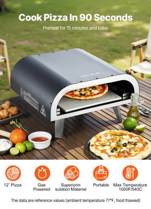 Propane Outdoor Pizza Oven, 12 Inch Gas Pizza Maker, Portable Pizza-Cooker with Thickened Pizza-Stone, Carry Bag, Pizza-Oven for Outside Backyard Patio Camping, Black