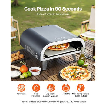 Propane Outdoor Pizza Oven, 12 Inch Gas Pizza Maker, Portable Pizza-Cooker with Thickened Pizza-Stone, Carry Bag, Pizza-Oven for Outside Backyard Patio Camping, Black