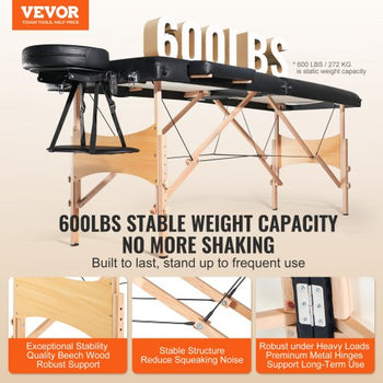 Portable Massage Table 24" W, 2 Folding Lightweight Massage Table, 8-Level Height Adjustable Salon Tattoo Bed, Spa Table with Headrest, Armrests, Hand Pallet & Carrying Bag, 600LBS