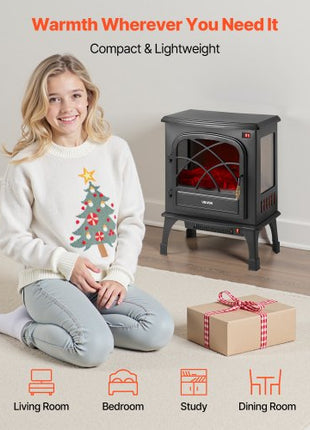 25.5inch Freestanding Fireplaces, 1500W 5120BTU Portable Electric Fireplace Stove Heater, with Overheating Protection,Adjustable Flames,Timer, Remote,for Living Room,Bedroom,Black