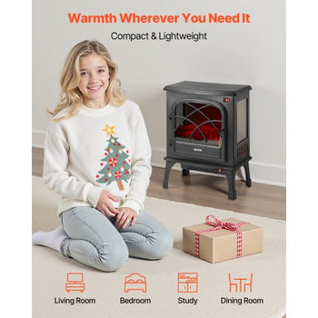 25.5inch Freestanding Fireplaces, 1500W 5120BTU Portable Electric Fireplace Stove Heater, with Overheating Protection,Adjustable Flames,Timer, Remote,for Living Room,Bedroom,Black