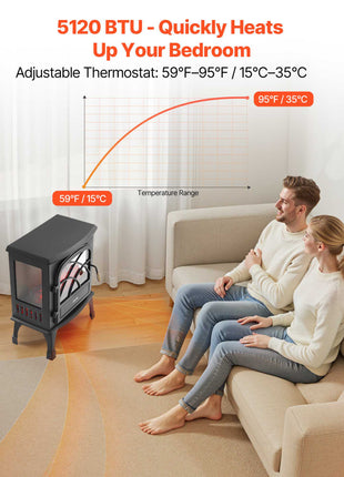 25.5inch Freestanding Fireplaces, 1500W 5120BTU Portable Electric Fireplace Stove Heater, with Overheating Protection,Adjustable Flames,Timer, Remote,for Living Room,Bedroom,Black