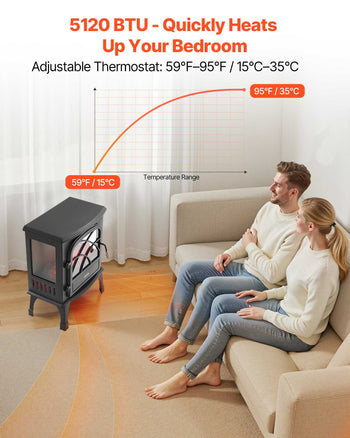 25.5inch Freestanding Fireplaces, 1500W 5120BTU Portable Electric Fireplace Stove Heater, with Overheating Protection,Adjustable Flames,Timer, Remote,for Living Room,Bedroom,Black