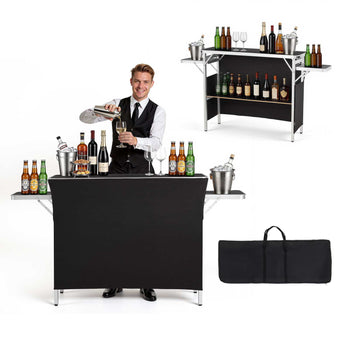 Folding Portable Bar Table, 43.3 x 15.4 x 34.6 in, with Carry Bag, Storage Shelf, and Detachable Skirt, Quick and Easy Setup, Foldable Mobile Bartending Station for Events, Party, Tradeshow