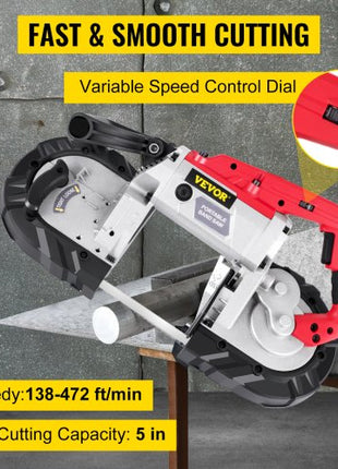 Cordless Band Saw, 5-Inch Cut Capacity, Variable Speed, Handheld, 10A Motor, for Metal, Wood, Tubing, Pipes, Rebar, Plastic
